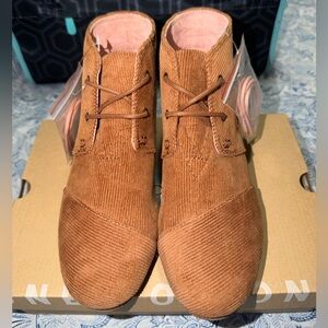 Toms Corduroy Ankle Boots in Tan with Pink Lining